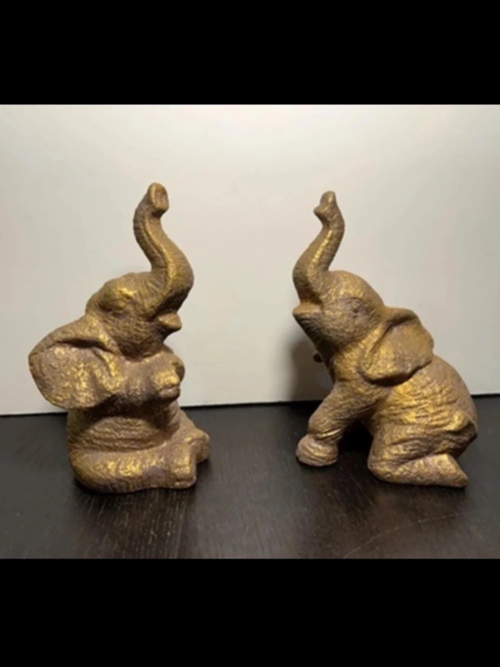 Gold Ceramic Elephant Trunk Up Figurines - Set of 2